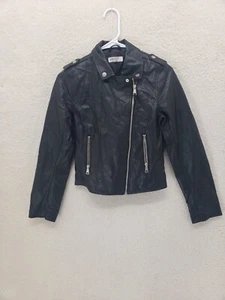 H M Girls Jacket 16 Black Viscose Blend Zip Up Faux Leather Pocket Regular Fit - Picture 1 of 19