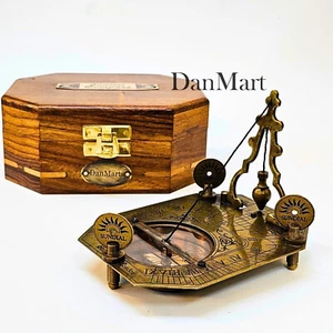 Gilbert & Sons London Vintage Pendulum Sundial 5" Brass Compass With wooden Box - Picture 1 of 5