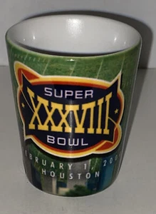 Superbowl XXXVIII 38 Ceramic Shot Glass 2004 Houston Texas NFL Panthers Patriots - Picture 1 of 6