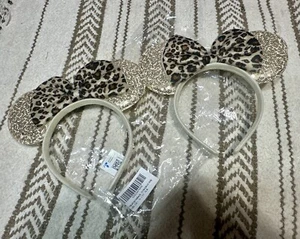 NEW Mickey Mouse Ears Headband Adult Rose Gold Leopard Sequin Cream Matching - Picture 1 of 4