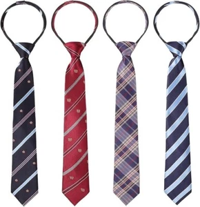 4 Pcs School Ties for Kids Boys 15" Adjustable Zipper Tie School Uniform Ties - Picture 1 of 6
