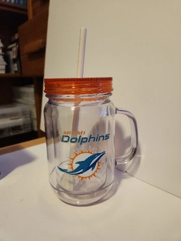 NFL MIAMI DOLPHINS PLASTIC MASSON JAR MUG- BRAND NEW Cover