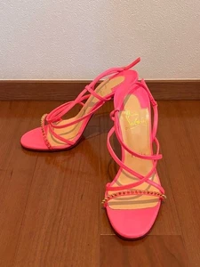 Christian Louboutin Sandal Heel Spike Cross Pink Size EU 37 US 6 Women - Picture 1 of 5