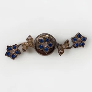 Victorian Gold Tone Locket Brooch Pin Floral Vine Blue Glass Pearl Beads 2” - Picture 1 of 12