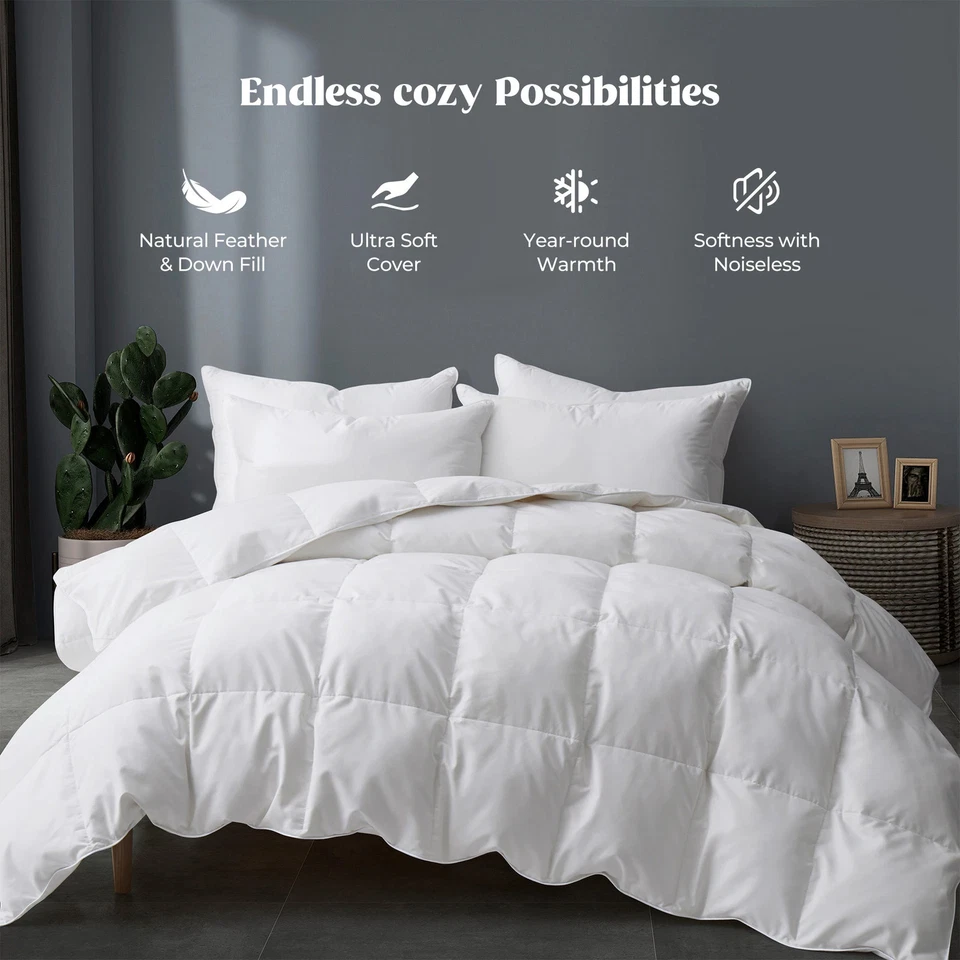 All Season White Goose Feather Down Comforter Duvet Insert - Image 1 of 4