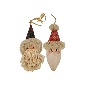 Vintage 92 Handmade Signed Santa Claus Ornaments X2 Hand-Painted Christmas Cute - Picture 1 of 6