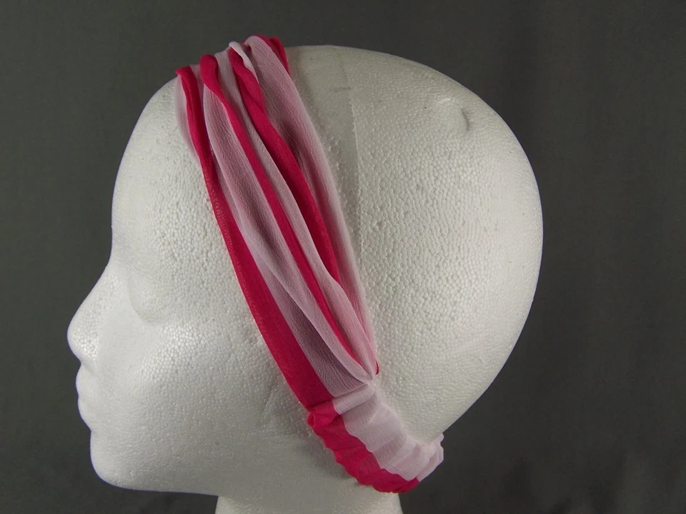 Pañuelo 3 en 1 diadema elástica tela ligera fucsia blanco chifón Foto 1 de 1
