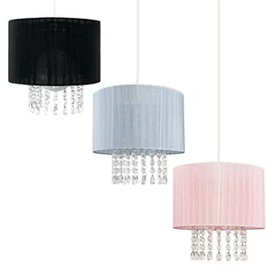 Drum Ceiling Light Shade Modern Voile Easy Fit Lampshades Jewel Droplets Lights - Picture 1 of 30