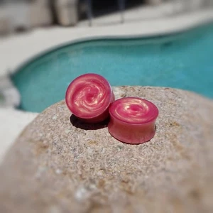 Pink Gold Duochrome Resin Ear Plugs - Ear Gauges - Double Flared - Handmade - Picture 1 of 2