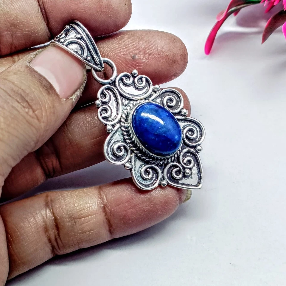 Natural Lapis Lazuli Gemstone Handmade Pendant.925 Sterling Silver Gift pendant2 - Image 1 of 4