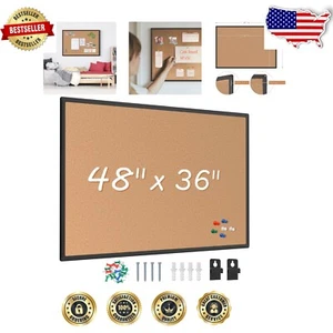 Stylish Wall-Mounted 48" x 36" Corkboard with Self-Healing Surface & Push Pins - Picture 1 of 11