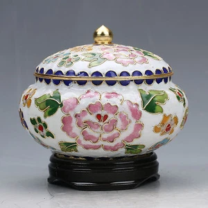 Coleccionar Chino Cloisonne Pintura Artesanal Peonía Maceta Caja de Té 20624 - Imagen 1 de 7