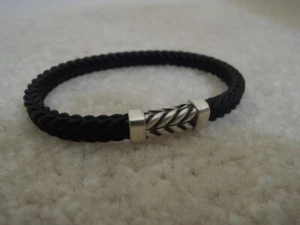 Mens Bracelet Size L David Yurman Chevron Bracelet Black Rubber/Sterling Silver - Picture 1 of 14