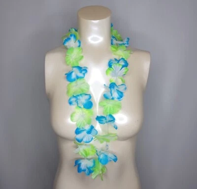 Conjunto de pulseras corona collar lei hawaiano azul y verde Foto 1 de 4