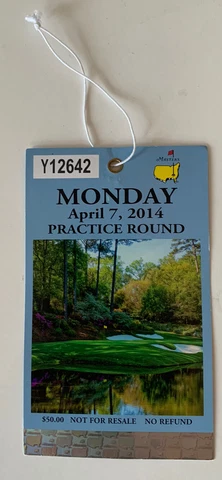 Masters 2014 Practice Round Ticket Badge Bubba Watson Wins Monday April 7, 2014 Cover