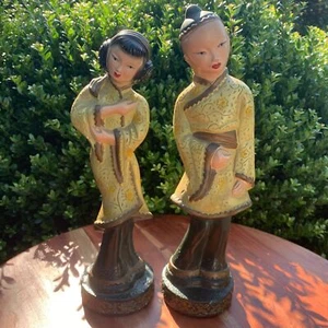 1948 Asian Chalkware Man & Woman Figurine - Picture 1 of 11