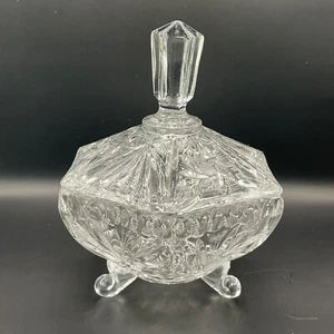 Vintage Irena Polonia Lead Crystal Hexagon Shape Footed Candy Dish With Lid - Picture 1 of 11