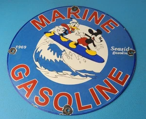 Vintage Marine Gasoline Sign - Disney Mickey Mouse Porcelain Auto Gas Pump Sign - Picture 1 of 15