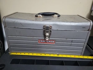 Vintage Craftsman Logo Gray Metal Mechanics Tool Box Toolbox With Tray 18x8x9 - Picture 1 of 9