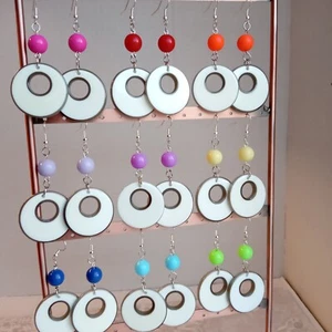 Thick hoop earrings acrylic CHOOSE colours 60 s style party retro vintage fun UK - Picture 1 of 56