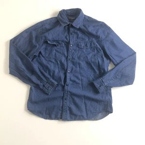 Express Men’s Button Down Shirt Size Medium Blue Long Sleeve Pearl Snap Pockets - Picture 1 of 6