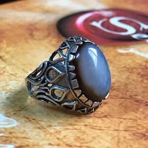 N 925 Sterling Silver men ring natural yemen aqeeq sulaimani agate عقيق سليماني - Picture 1 of 8