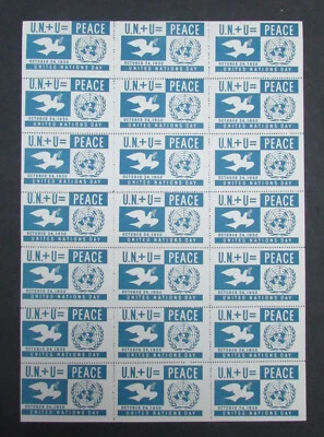 UNITED NATIONS DAY 1950 5TH ANNIVERSARY FULL SHEET CINDERELLA LABEL MNH - Image 1 of 2