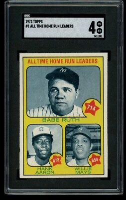 1973 Topps #1 H.R. Leaders Babe Ruth Hank Aaron Willie Mays SGC 4 GAMA ALTA Foto 1 de 2