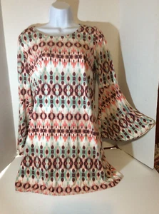 Adrienne Size M Tunic Top Bell Sleeves, SOFT, Large Keyhole back, Multicolor - Picture 1 of 7