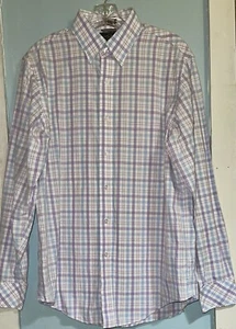 Black Brown 1826 Mens Long Sleeve Button Down Purple & Blue Plaid Shirt Medium - Picture 1 of 6