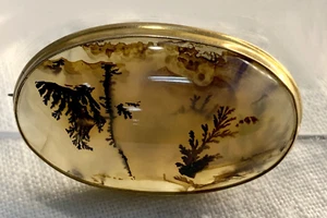 Spilla vintage ovale oro giallo muschio agata spilla non marcata 1 1/2” (3,8 cm) - Foto 1 di 8