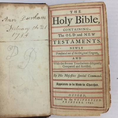 Holy Bible 1695 Old New Testaments PSALMS Hopkins University Printers Used F1 - Image 1 of 4