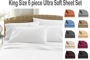 JUEGO DE SÁBANAS DE BOLSILLO PROFUNDO KING SIZE (6) PIEZAS SÚPER ULTRA SUAVE CON 4 FUNDAS DE ALMOHADA - Imagen 1 de 39