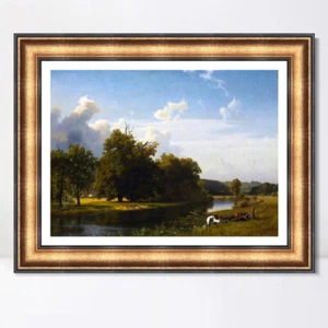 Gerahmtes Leinwandbild Eine Flusslandschaft, Westfalen, 1855 von Albert Bierstadt - Bild 1 von 16