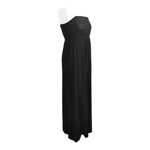 Black Strapless Maxi Dress Size 12 Broderie Slit 100% Cotton Stretch ASOS - Picture 1 of 19