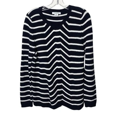 Liz Claiborne 粗线针织条纹毛衣小号 PL 长袖蓝色 — 第 1/4 张图片