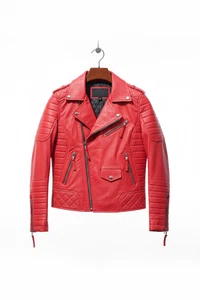 Men’s & women  Red Leather Biker Jacket – Quilted Motorcycle Cafe Racer Zip AU - Bild 1 von 9