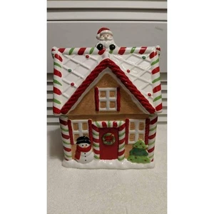 Cheryl's Christmas Santa Claus chimney gingerbread house ceramic cookie jar - Picture 1 of 9