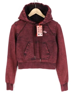 DIESEL D-Angy-Hood NE Women Hoodie S Burgundy Washed Pullover Kangaroo RRP€300 * - Picture 1 of 10