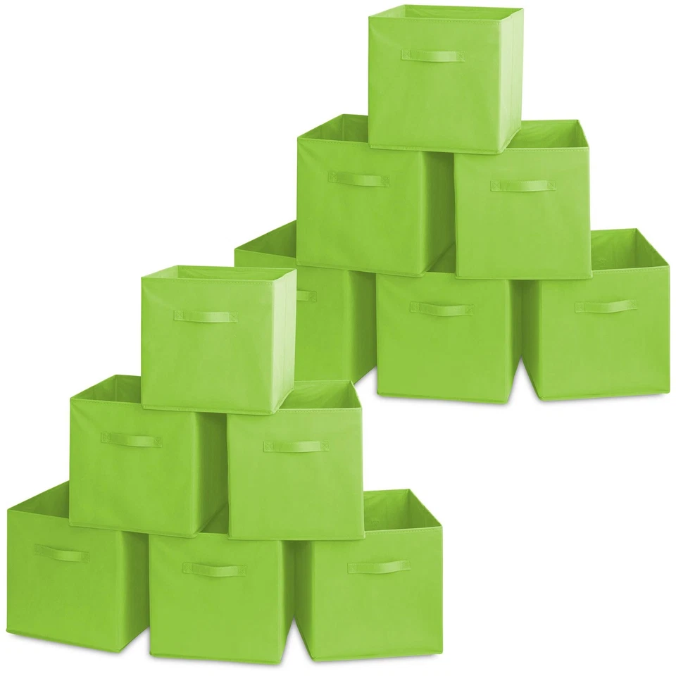 12 Collapsible 13" Fabric Cubby Cube Storage Bin Baskets for Shelves, Lime Green - Image 1 of 1