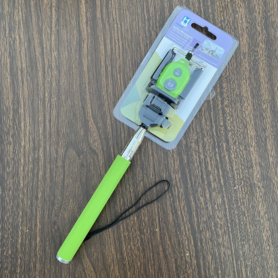 Monopie extensible para selfies con obturador remoto para iPhone Samsung VERDE Foto 1 de 4