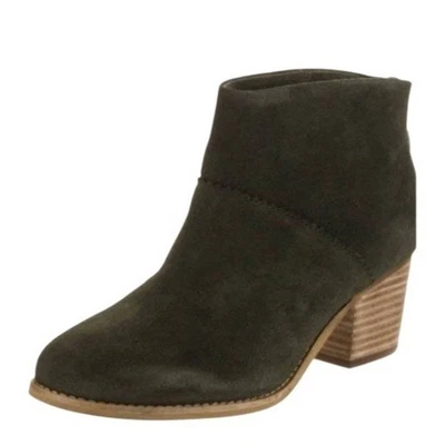Toms Dark Olive Suede Ankle Booties Size 9 Comfort Neutral Bohemian Fall - Image 1 of 4