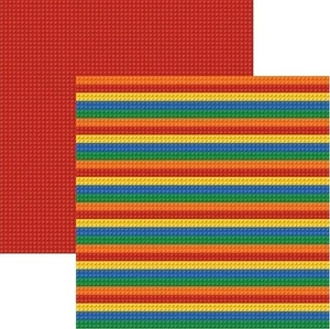 Block Party, #4 stripe & red, Lego-like, DS scrapbook paper - Reminisce BLP003 - Picture 1 of 2