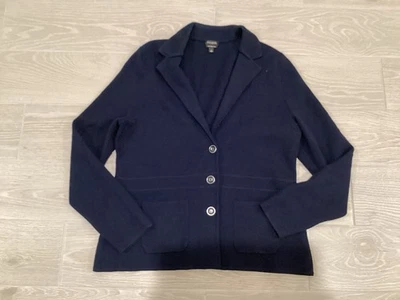 Suéter Cárdigan Estilo Blazer Lana Merino Talbots Para Mujer - Azul Marino Talla L - IEC Foto 1 de 3