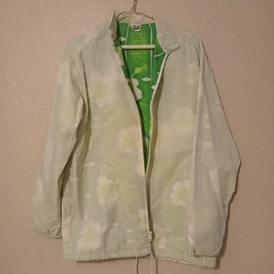 Giacca a vento hawaiana Napili vintage anni 60 rara bianca con fodera verde floreale M - Foto 1 di 9