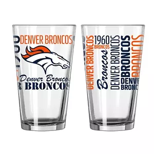 Denver Broncos NFL Pack of 2 16oz Spirit Pint Glass Logo Brands - Picture 1 of 1