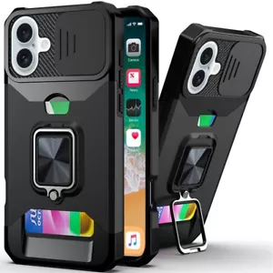 Custodia per iPhone 16 Plus 6,7 pollici multiuso slot scheda anello supporto + vetro temperato - Foto 1 di 15