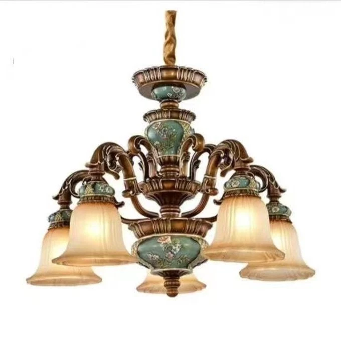 Villa Living Room Chandelier Luxury Resin Pendant Lamp Retro Glass Ceiling Light - Image 1 of 4
