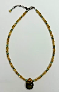 Collana girocollo perle argento sterling pepita vetro miele turchese 14-16" - Foto 1 di 10