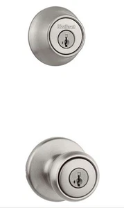 Tylo Satin Nickel Entry Keyed Door Knob Handle & Single Cylinder Deadbolt Lock - Picture 1 of 1